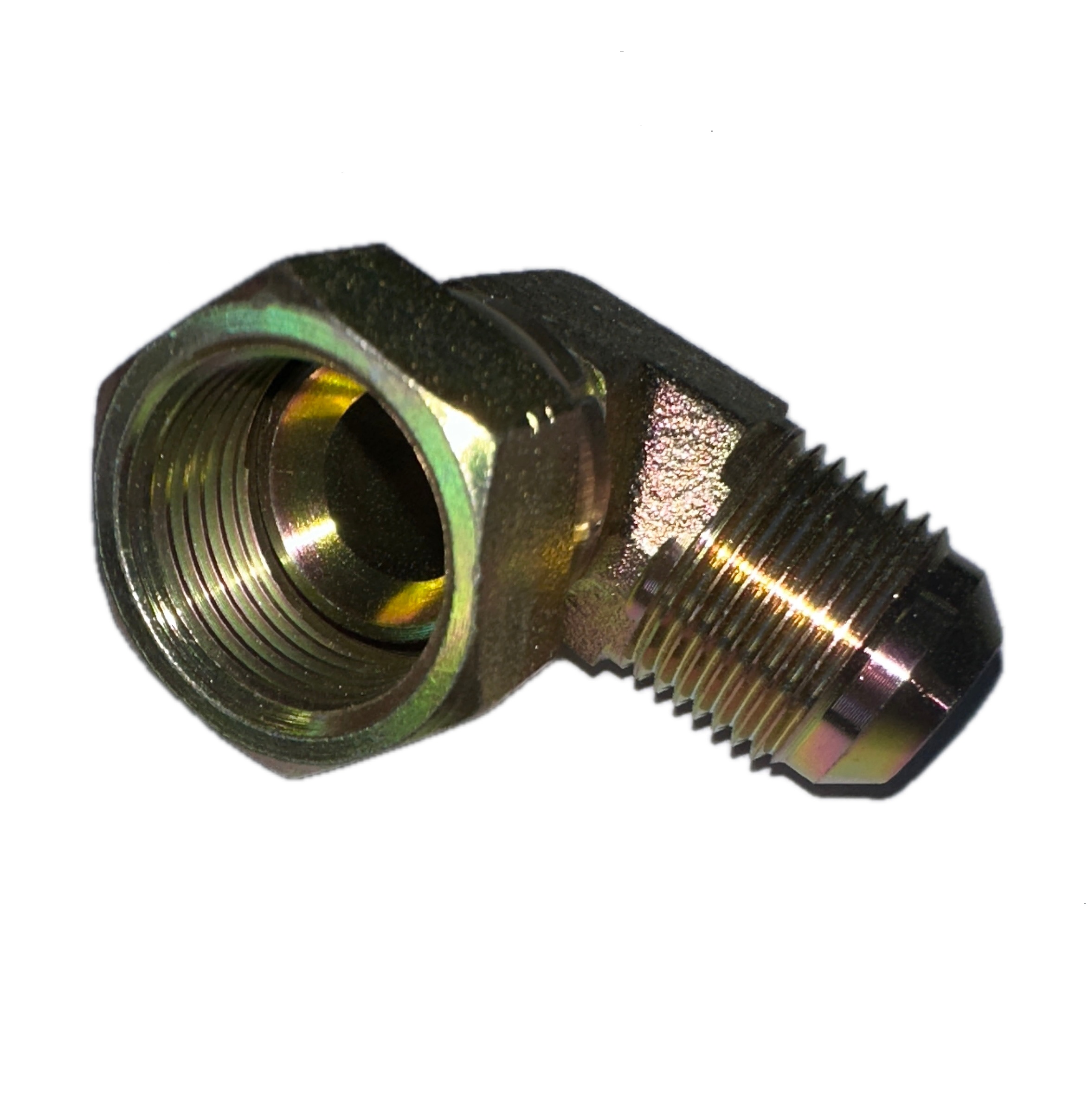 Codo 90° Adaptador Macho JIC a Hembra Giratoria JIC (Tuerca Loca)